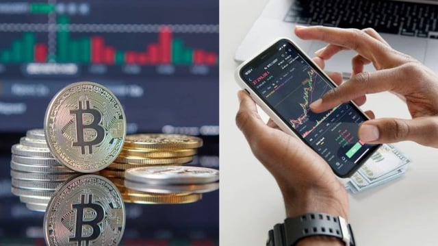 Celular ao lado de criptomoeda