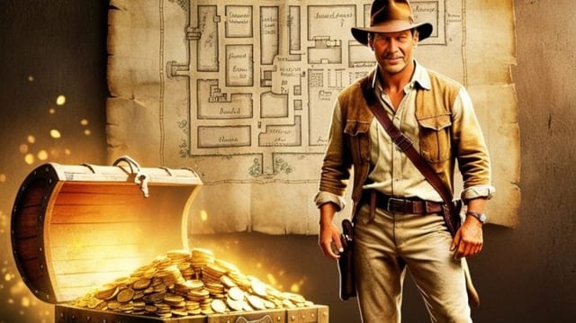 Indiana Jones e o mapa do tesouro.