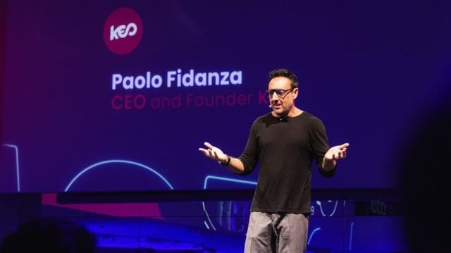 Paolo Fidanza, CEO da Keo, fala em evento sobre o lançamento da Workeo