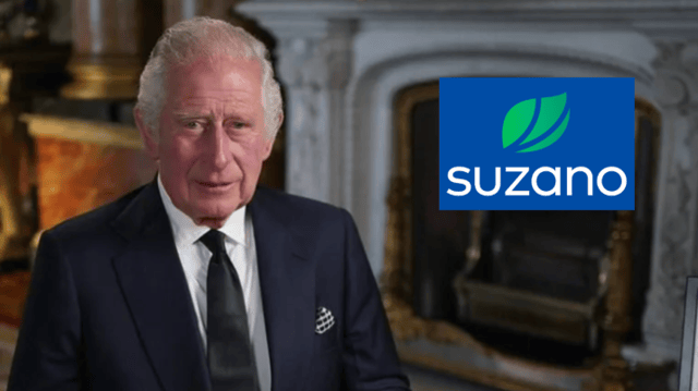 Rei Charles ao lado do logo da Suzano
