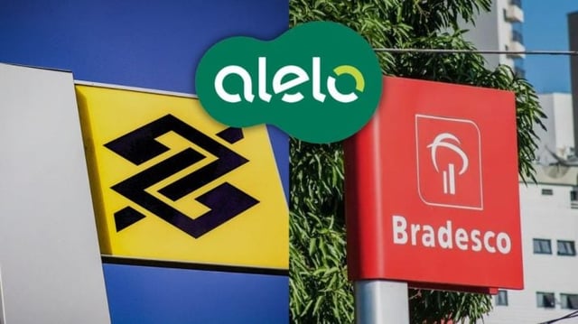 Faixada Branco do Brasil e Bradesco atrás de um logo da Alelo
