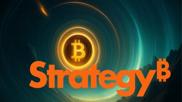 Criptomoeda - bitcoin (BTC) no centro do universo - logo Strategy