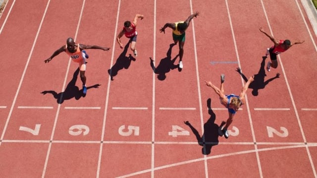 Racers at the start line on a track
