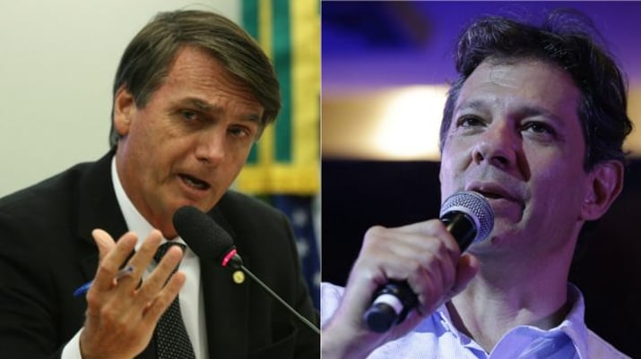 Jair Bolsonaro e Fernando Haddad, candidatos às eleições presidenciais de 2018