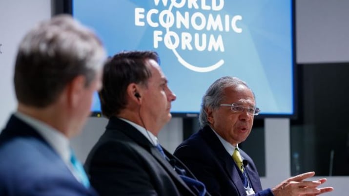 Paulo Guedes fala no Fórum Econômico Mundial, em Davos