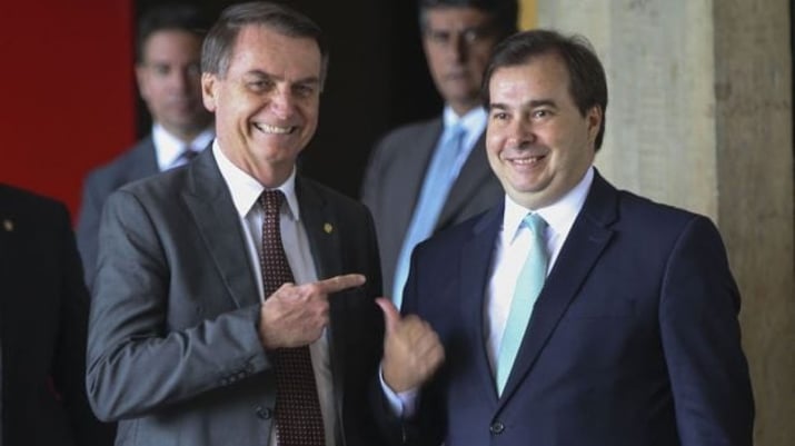 Presidente Jair Bolsonaro, e o presidente da Câmara dos Deputados, Rodrigo Maia no CCBB.