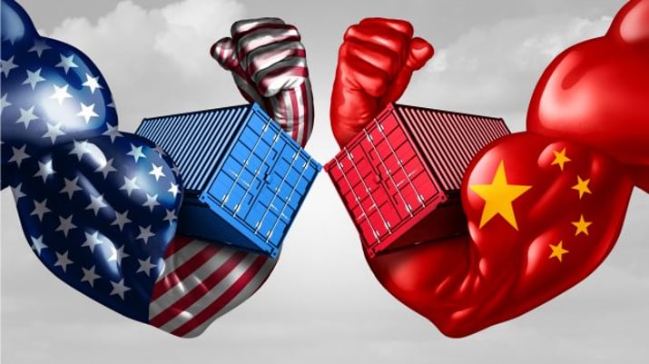 Montagem representa guerra comercial entre China e EUA