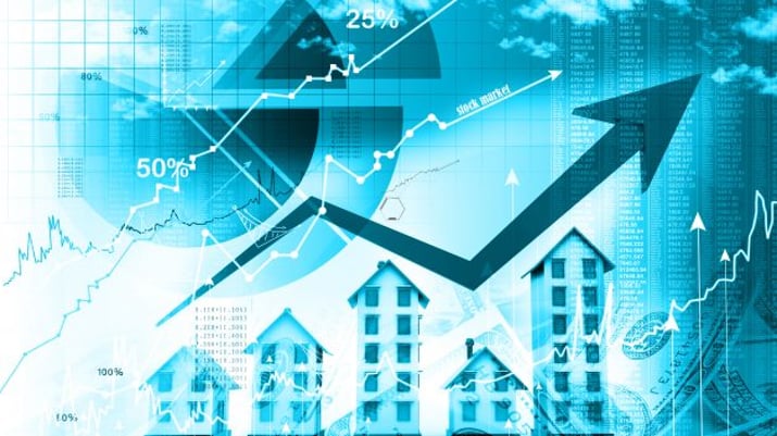 gráfico com prédios mostra variação do mercado de fundos imobiliários
