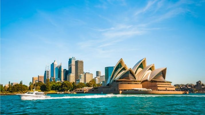 Skyline de Sydney, na Austrália, com destaque para a Ópera de Sydney