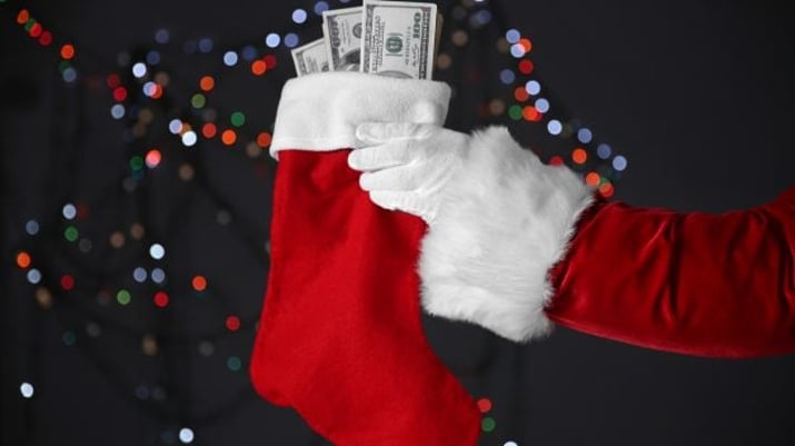 Bota de Natal com dinheiro dentro