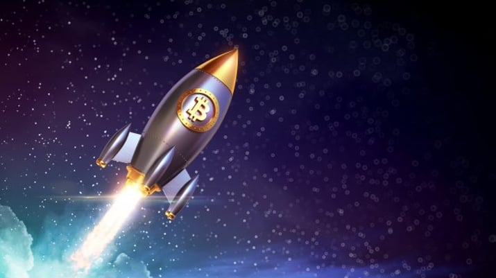 Bitcoin,Logo,Rocket,Launcher,,Cryptocurrency,Concept.,The,Growth,Rate,Of