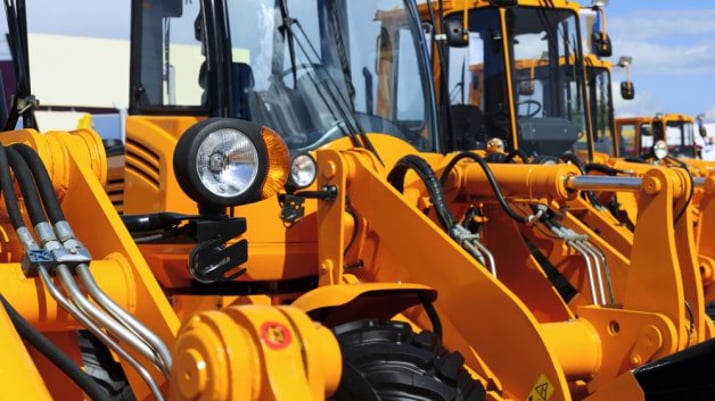 equipamentos pesados trator Bulldozer,Headlight,,Row,Of,Huge,Orange,Powerful,Construction,Machines,,Tractors,