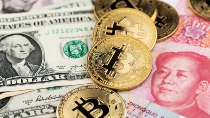 bitcoin, dólar, yuan, digital, moeda digital, criptomoeda