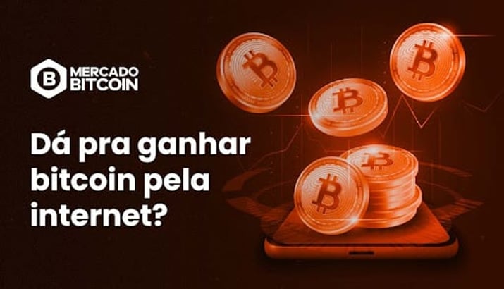 arte com bitcoin, escrito 'dá pra ganhar bitcoin pela internet?'