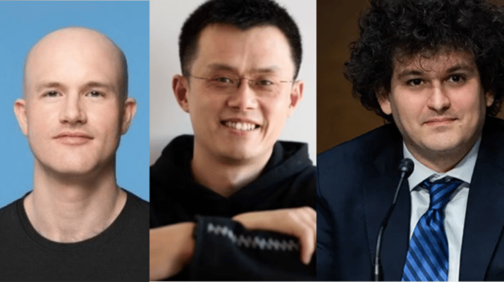 Changpeng Zhao — conhecido como CZ —, Sam Bankman-Fried e Brian Armstrong, os maiores bilionários em criptomoedas do mundo