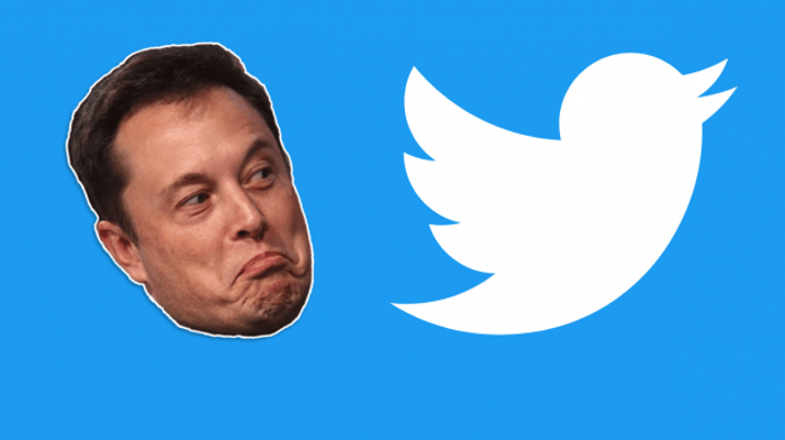 Elon Musk ao lado do logotipo do Twitter