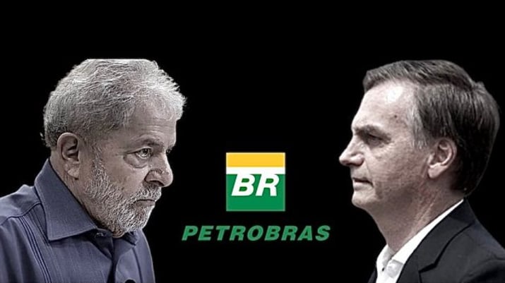 Lula e Bolsonaro, com logotipo da Petrobras ao centro