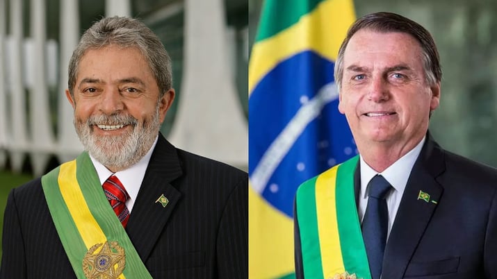 Montagem com foto oficial dos presidentes Lula e Bolsonaro