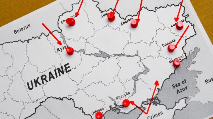 Mapa das regiões da Ucrânia atacadas pela Rússia