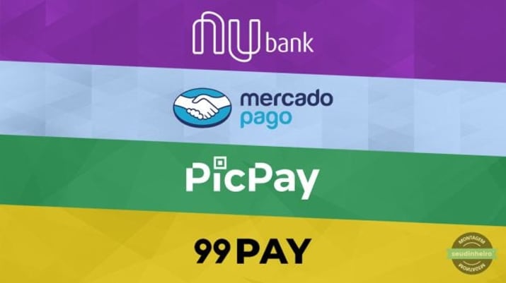 Nubank, Mercado Pago, PicPay e 99 Pay - créditos sites oficiais das empresas que disponibilizam negociação de criptomoedas