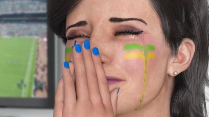 Lu do Magazine Luiza (MGLU3) com o rosto pintado de verde e amarelo chorando