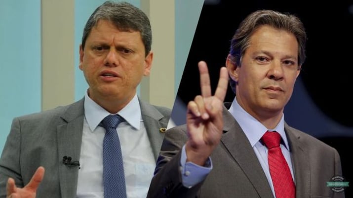 Tarcísio de Freitas (Republicanos), à esquerda, e e Fernando Haddad (PT), à direita, candidatos ao governo de São Paulo