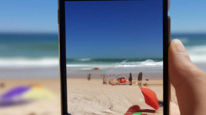 Uma imagem de praia dentro de uma tela de celular