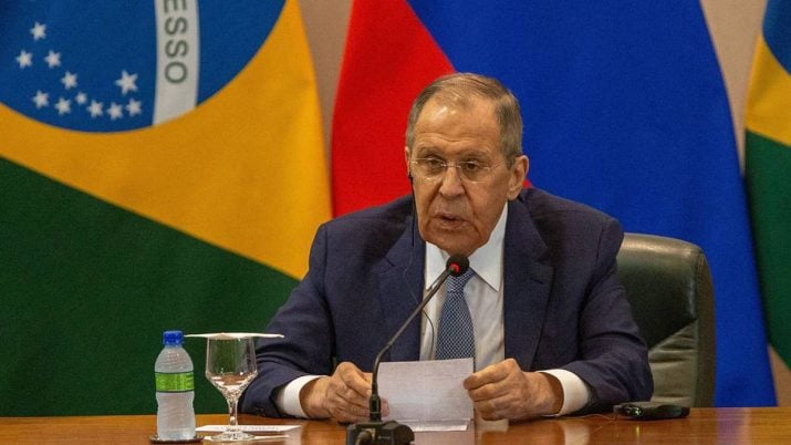 O ministro das Relações Exteriores da Russia, Sergei Lavrov, durante conferência de imprensa