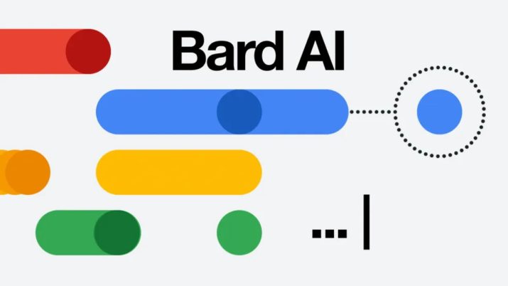Montagem com listras coloridas para divulgação do Bard, o chatbot de inteligência artificial do Google