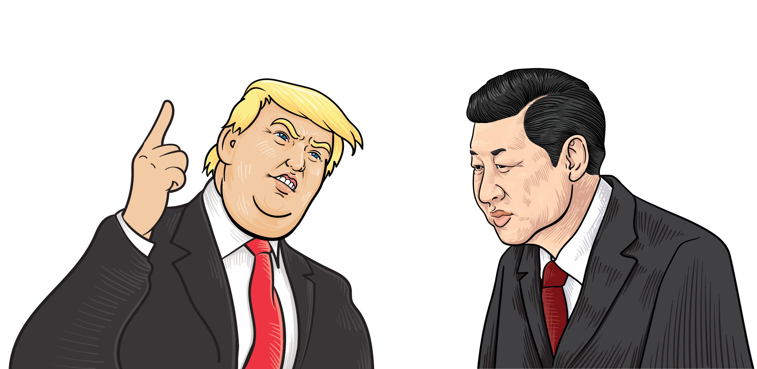 Caricatura dos presidentes dos Estados Unidos, Donald Trump, e da China, Xi Jinping