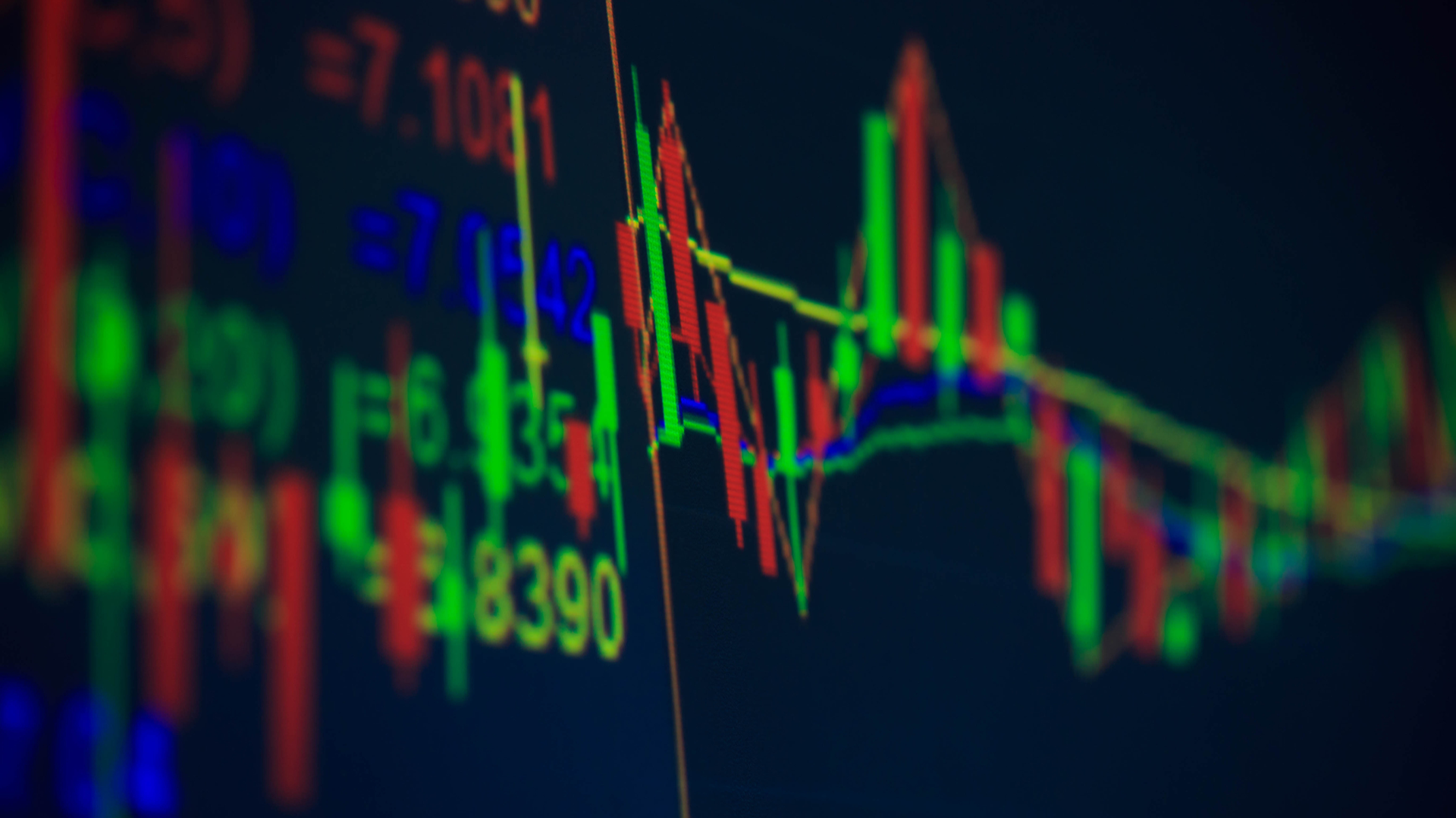 Tela mostra cotações de bolsa de valores e gráficos de mercado