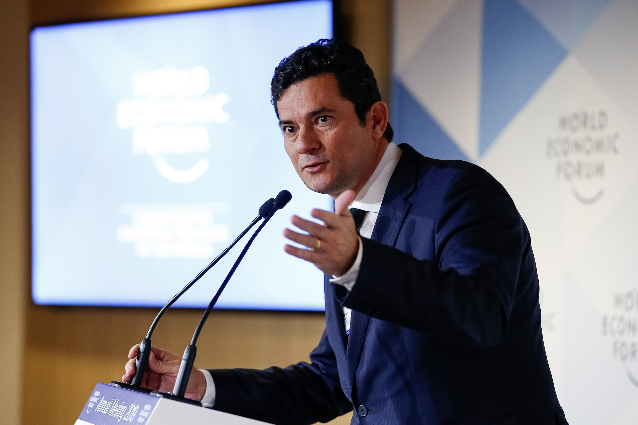 O Ministro da Justiça e Segurança Pública, Sérgio Moro fala em Davos