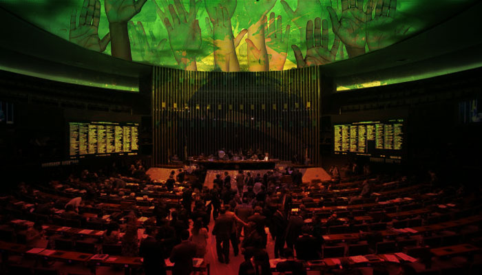 Montagem de votação no Congresso