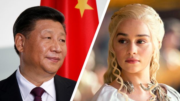 Montagem do Presidente Chinês Xi Jinping e Daenerys Targaryen (Emilia Clarke) da série Game of Thrones