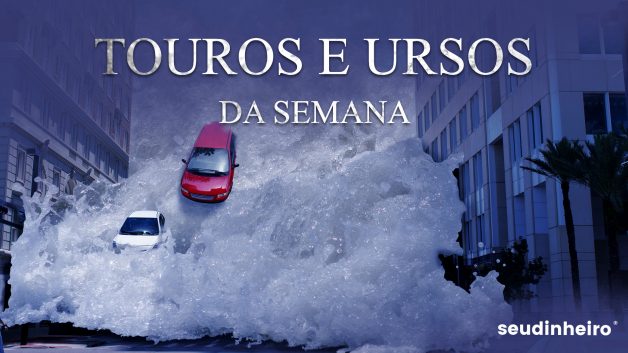 Touros e Ursos Capa Podcast com imagem de tsunami invadindo cidade e levando carros