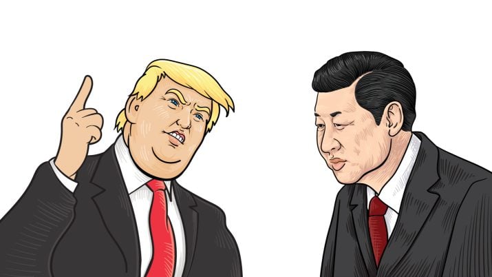 Caricatura dos presidentes dos Estados Unidos, Donald Trump, e da China, Xi Jinping