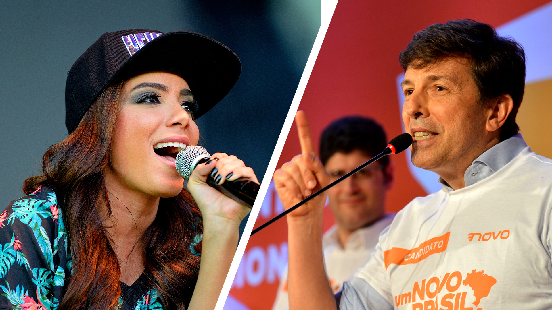 Montagem traz cantora Anitta ao lado de João Amoedo, candidato à presidência da República em 2018 pelo partido Novo
