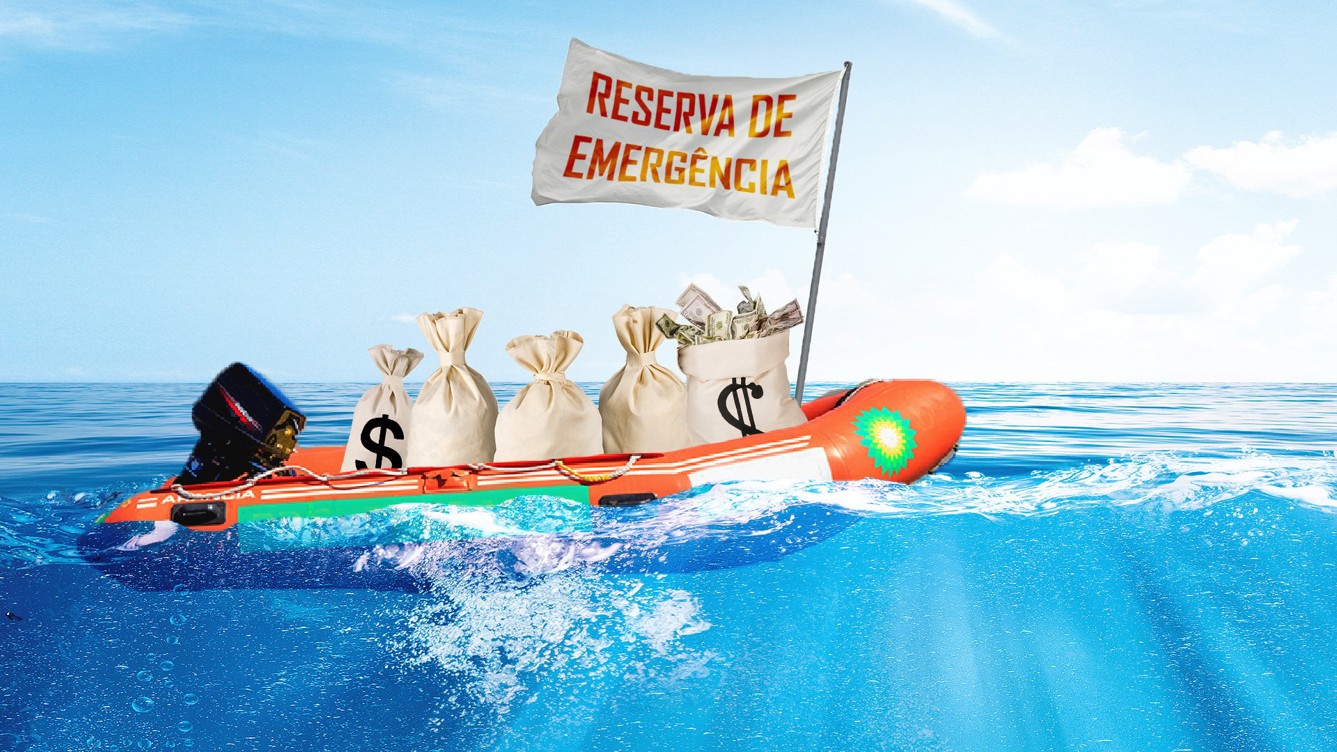 Bote com sacos de dinheiro representa reserva de emergência