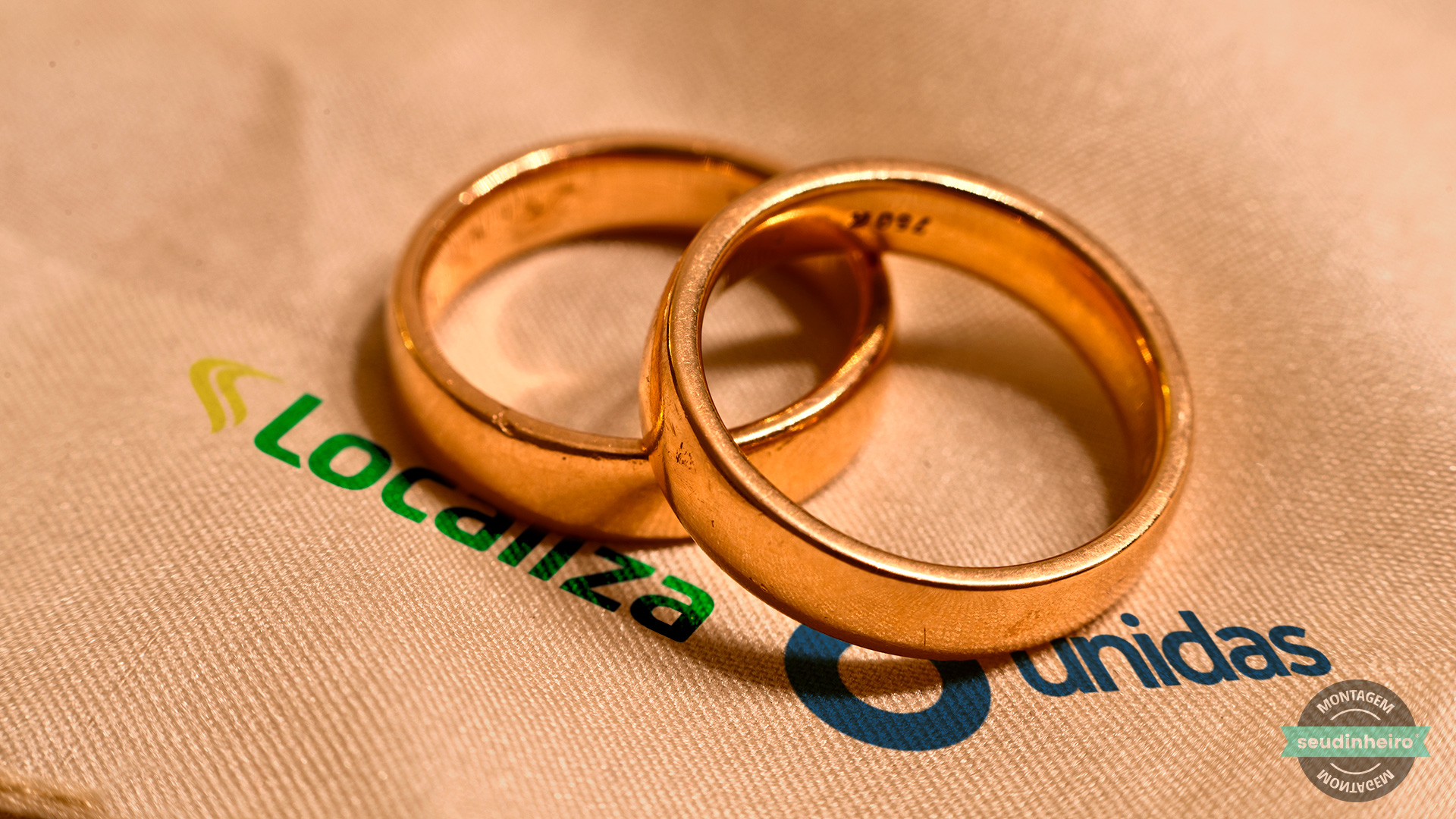 Montagem com duas alianças e os logos de Localiza (RENT3) e Unidas (LCAM3), simbolizando a fusão entre as duas companhias
