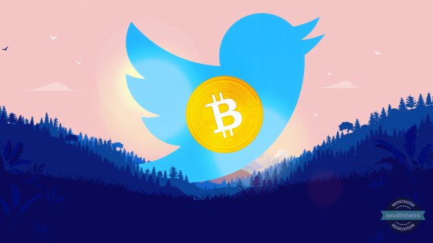 Logotipo do twitter com o bitcoin (BTC) na frente