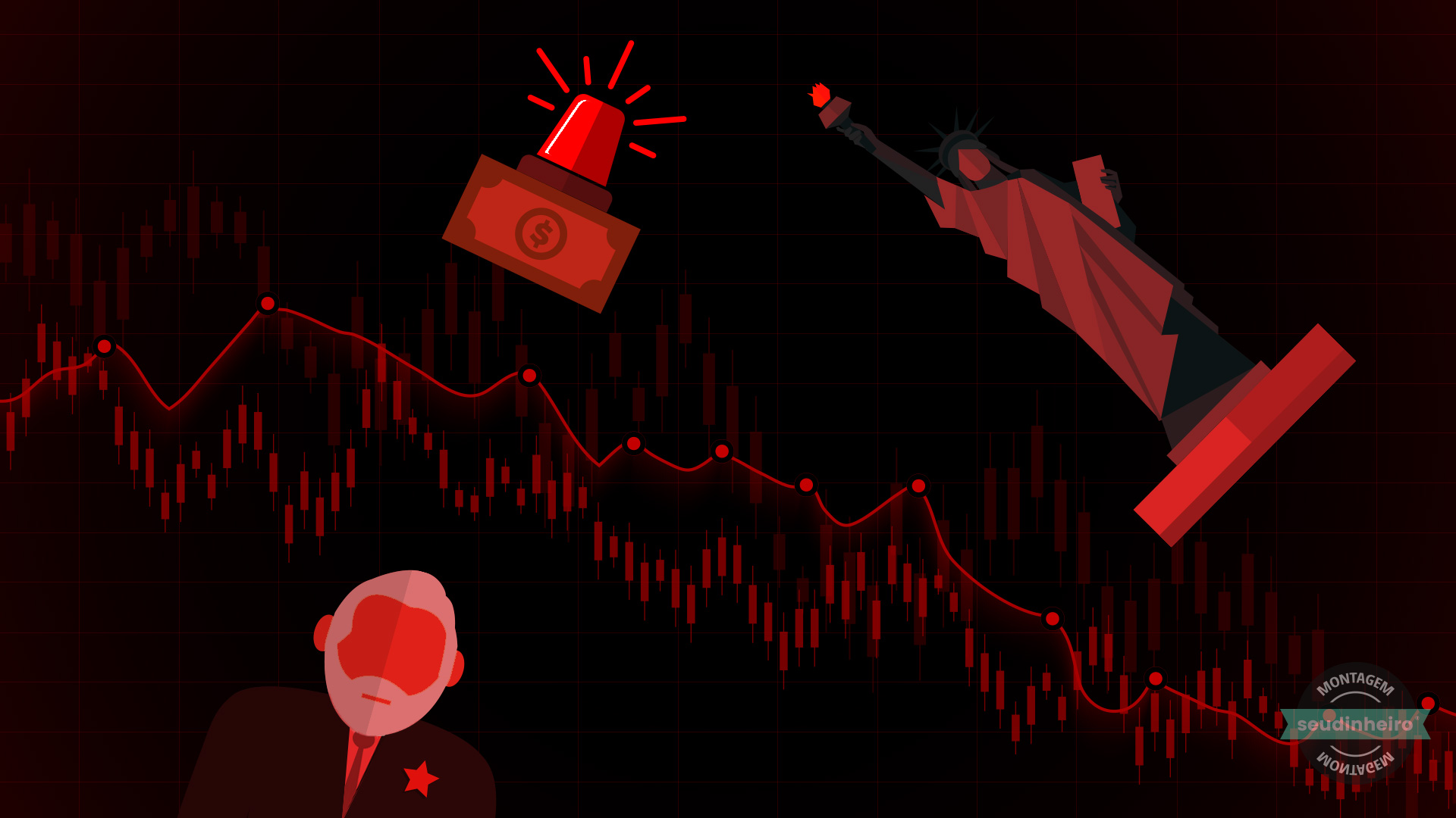 Grafico Queda PEC emergencial lula juros americanos diinheiro emergência estatua da liberdade