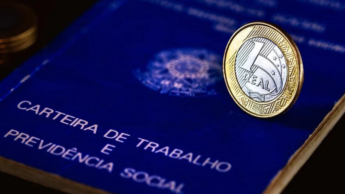 carteira de trabalho com um real em cima desemprego, emprego