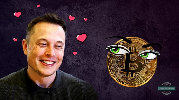 Elon Musk Apaixonado Bitcoin Olhos Coração Moeda