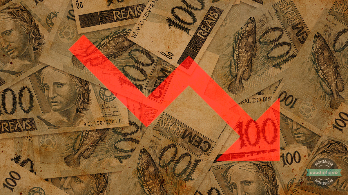gráfico mostra notas de real e trajetória de queda