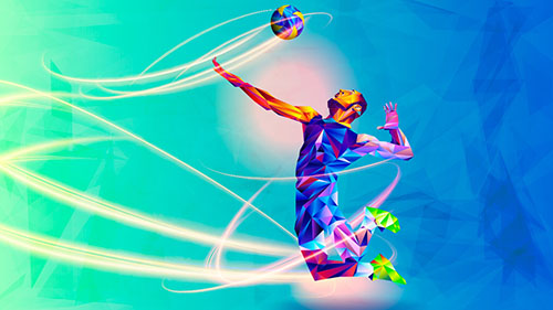 ilustração de jogador de volei no ar prestes a bater na bola
