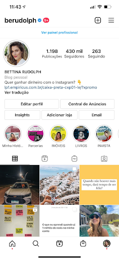 Print do perfil de Bettina Rudolph no Instagram