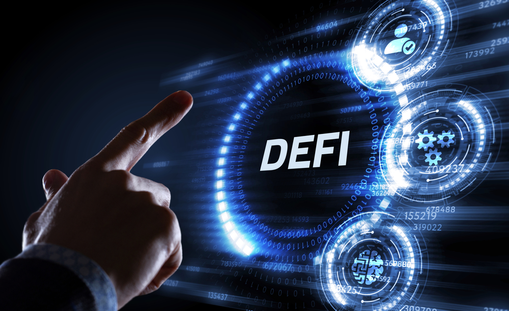 Defi,-decentralized,Finance,On,Dark,Blue,Abstract,Polygonal,Background.,Concept