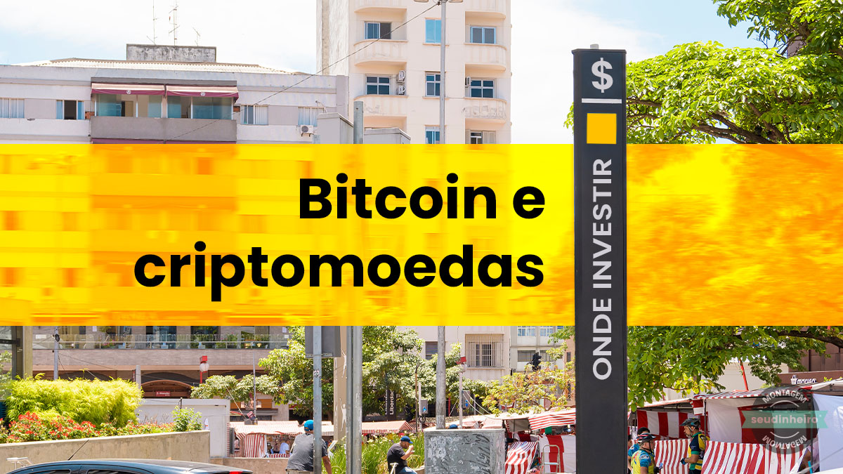 Arte com totem de estação do metrô com inscrição Onde Investir