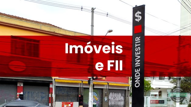 Arte com totem de estação do metrô com inscrição Onde Investir imóveis e fundos imobiliários