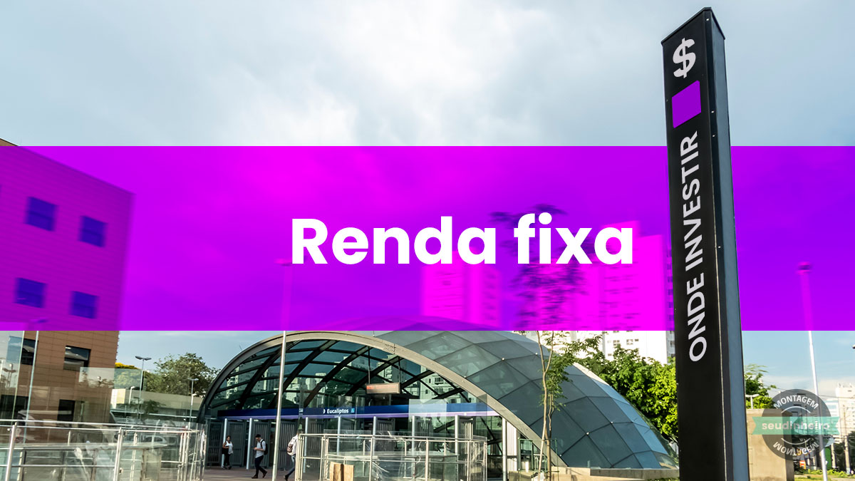 Arte com totem de estação do metrô com inscrição Onde Investir